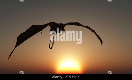 Roter Drache greift von einem dunklen Sonnenuntergang-Himmel an Stockfoto