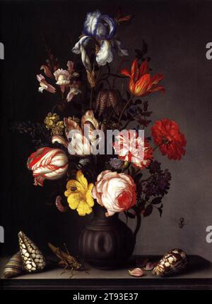 Blumen in einer Vase mit Muscheln und Insekten um 1630 von Balthasar Van der Ast Stockfoto