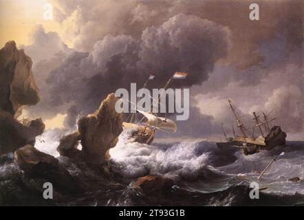 Schiffe in Seenot vor der Rocky Coast 1667 von Ludolf Backhuysen Stockfoto