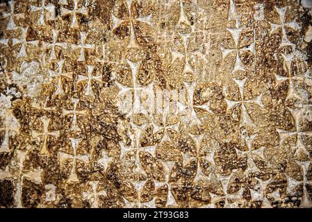 Graffiti der Kreuzritter in der Grabeskirche. Jerusalem, Israel, 11. Jahrhundert. Stockfoto