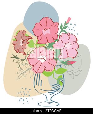 Abstrakte Poster mit Vasen. Trendige Stillleben-Collage mit Topf, Pflanze und Vase. Handgezeichnetes minimalistisches Formvektorset. Illustration Topf mit Blume Stock Vektor