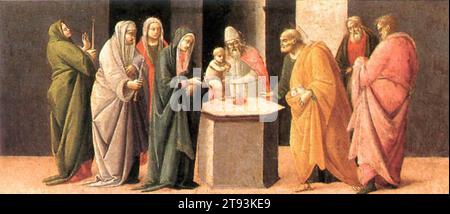 Predella: Präsentation im Tempel 1488 von Bartolomeo Di Giovanni Stockfoto