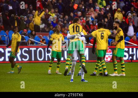 Toronto, Ontario, Kanada, 21. November 2023, Cordova-Reid #10 feiert im BMO Field einen Sieg beim Spiel der CONCACAF NATION LEAGUE zwischen Kanada und Jamaika. Stockfoto