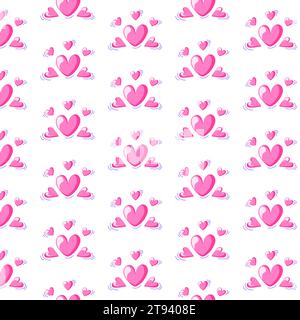 Nahtloses Muster mit rosafarbenen Herzen im Cartoon-Stil. Valentinstag Herz Illustrationen Textur Hintergrund. Vektorabbildung auf weiß. Stock Vektor