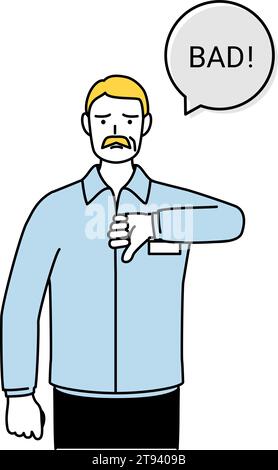 SCHLECHTE Geste, Senior Weißer mit Daumen nach unten, Vektor-Illustration Stock Vektor