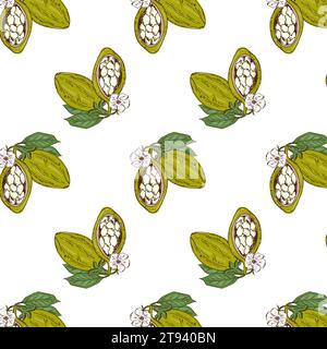 Vektorskizze Baobab-Bohnen - nahtloses Muster Stock Vektor