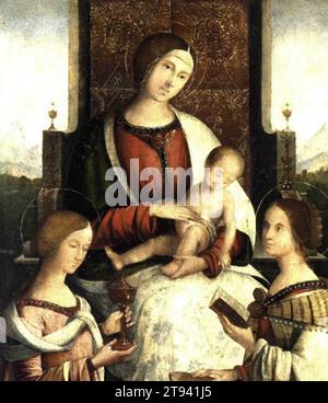 Madonna und Kind mit Maria Magdalena und Katharina von Alexandria - von Bernardino Di Bosio Zaganelli Stockfoto