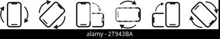 Symbolsatz für Bildschirmdrehung. Drehung des mobilen Bildschirms. Vektorabbildung. Stock Vektor