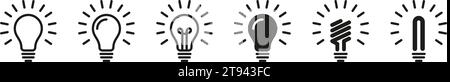 Leuchtensymbole eingestellt. Glühlampen-Symbolsatz. Vektorabbildung. Stock Vektor