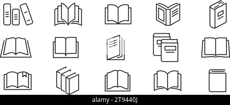Symbolgruppe „Buch“. Lineare Ausführung. Vektorabbildung. Stock Vektor