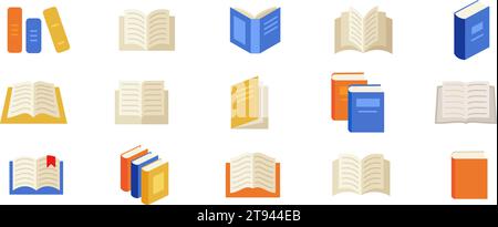 Symbolgruppe „Buch“. Flacher STYLE. Vektorabbildung. Stock Vektor