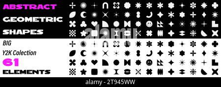 Abstrakte geometrische Formen. Y2K Elements Kollektion. Silhouette und linearer Stil. Vektorabbildung. Stock Vektor