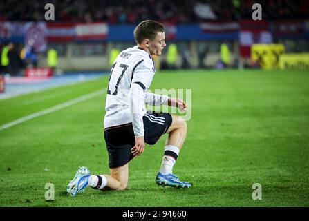 Wien, Österreich. November 2023. Fußball: Internationales Spiel, Österreich - Deutschland, Ernst-Happel-Stadion. Florian Wirtz kniet auf dem Platz. Quelle: Christian Charisius/dpa/Alamy Live News Stockfoto