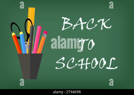 Zurück zur Schule Banner. Skizzieren Sie auf der Tafel. Vektorabbildung. Stock Vektor