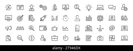 Lineare Symbole für Unternehmen. Finanzen und Geld Stock Vektor