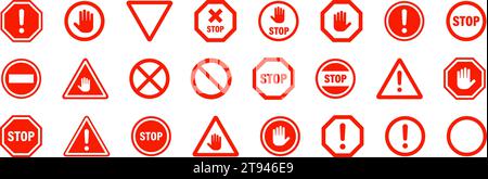 Legen Sie die roten Stoppsymbole fest. Satz Verbotszeichen. Vektorabbildung Stock Vektor