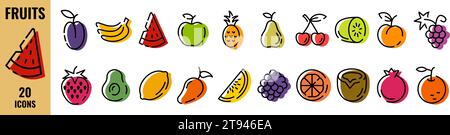 Obst-Symbol. Obstsymbole. Symbol „Lebensmittel“. Vektorabbildung. Stock Vektor