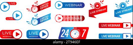 Stream-Symbole festgelegt. Sendetasten eingestellt. Vektorabbildung. Stock Vektor