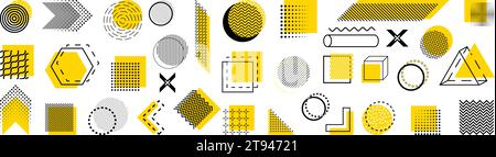 Memphis Design Retro-Elemente. Geometrische Formen festgelegt. Vektorabbildung. Stock Vektor