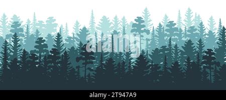 Grünes Holz Natur horizontales nahtloses Muster. Vektor-Nadelbäume Stock Vektor