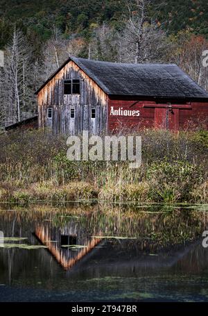 Antiquitätenladen in rustikaler Scheune. Stockfoto