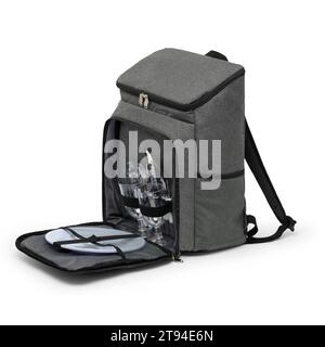 Große Kapazität Canvas Lunch Picknick Schultertaschen Rucksack mit Rädern für Rucksack Set für 4 Personen auf weißem Hintergrund mit Schneideweg. Stockfoto