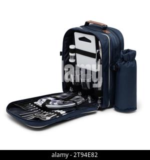 Große Kapazität Canvas Lunch Picknick Schultertaschen Rucksack mit Rädern für Rucksack Set für 4 Personen auf weißem Hintergrund mit Schneideweg. Stockfoto