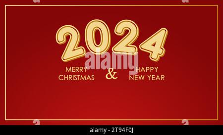 Frohe Weihnachten und frohes neues Jahr 2024. Festliches Design mit Zahlen und Schriftzug. Vorlage für Postkarten, Banner, Poster und kreative Ideen Stock Vektor