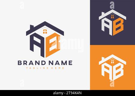 Sechseckiges ab-Haus-Monogramm-Logo für Immobilien, Immobilien, Bauunternehmen. Box-förmige Initiale mit fav-Symbolen Vektorgrafik templ Stock Vektor