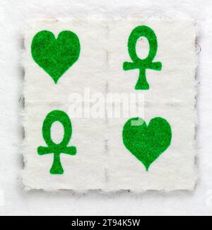 Hearts & Ankh's, 1990er Jahre - Blotter Acid -LSD [Lysergsäurediethylamid] Stockfoto