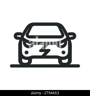 Lineares Symbol für Elektroautos mit Stecker und Blitz isoliert. Vektorabbildung Stock Vektor