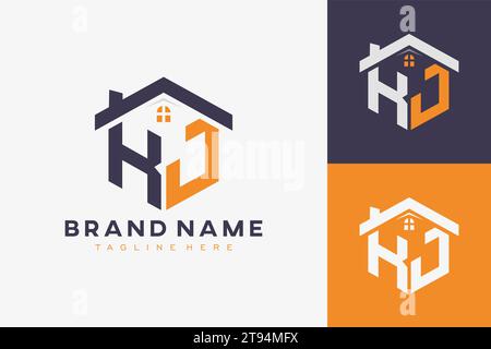 Sechseckiges KJ-Haus-Monogramm-Logo für Immobilien, Immobilien, Bauunternehmen. Box-förmige Initiale mit fav-Symbolen Vektorgrafik templ Stock Vektor