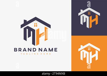 Sechseckiges MH-Haus-Monogramm-Logo für Immobilien, Immobilien, Bauunternehmen. Box-förmige Initiale mit fav-Symbolen Vektorgrafik templ Stock Vektor