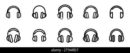 Satz von Headphones Line Symbolen isoliert Stock Vektor