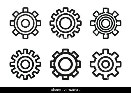 Satz von Symbolen für die Zahnradlinie. COGS, Getriebe isoliert Stock Vektor