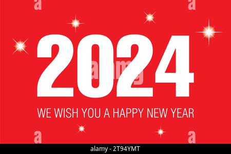 Happy 2024 Silvester Banner mit weißen Sternen auf rotem Hintergrund Stock Vektor