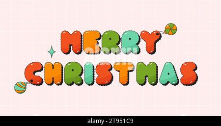 Grooviges Merry Christmas-Label. Farbige Halbtonbuchstaben. Stock Vektor