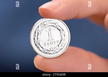 Polnisches Geld in der Hand einer Frau. Stockfoto