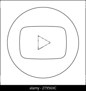 YouTube Social-Media-App Thin-Line-Symbol. Vektorgrafik für quadratische Formen. Stock Vektor