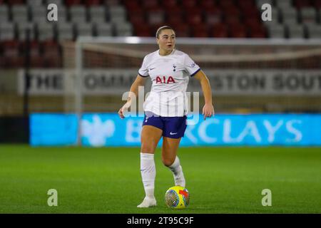 London, Großbritannien. November 2023. London, England, 22. November 2023: Gracie Pearse (26 Tottenham Hotspur) in Aktion während des FA Women's League Cup-Spiels zwischen Tottenham Hotspur und Bristol City an der Brisbane Road in London (Alexander Canillas/SPP) Credit: SPP Sport Press Photo. /Alamy Live News Stockfoto