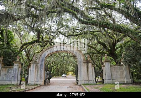 Eintritt In Die Wormsloe Plantation - Savannah, Georgia Stockfoto