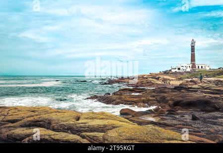 uruguay, Strandküste und Bootslaterne Stockfoto