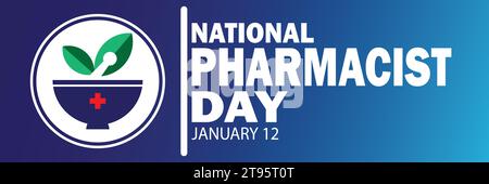 Vektor-Illustration zum nationalen Apothekertag. Januar 12. Urlaubskonzept. Vorlage für Hintergrund, Banner, Karte, Poster mit Textbeschriftung. Stock Vektor