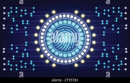 Scannen von Fingerabdrücken. Biometrische Identifizierung. Cybersicherheitskonzept. Schutzsystem. Perfekt für den Einsatz in Technology Company. Vektorabbildung Stock Vektor