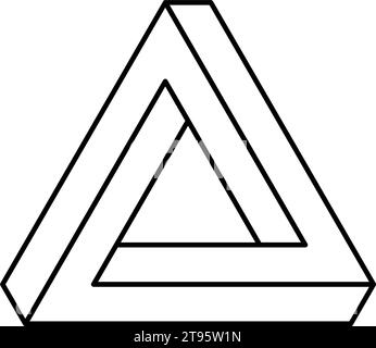 Unmögliche Dreiecksform. Optische optische Täuschung. Dreieckiges Symbol für unendliche Schleife. Abstrakte unwirkliche geometrische Form. Lineares Puzzle-Designelement für Logo, Symbol, Etikett, Tag. Vektorabbildung Stock Vektor