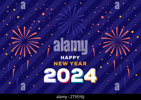 Flaches Happy New Year 2024 Hintergrund Illustration Design Stock Vektor