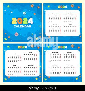 Kalendervorlage für das neue Jahr 2024 in flachem Design Stock Vektor