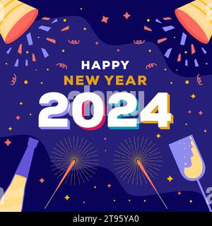 Flache Design Vektor Happy New Year 2024 Illustration Stock Vektor