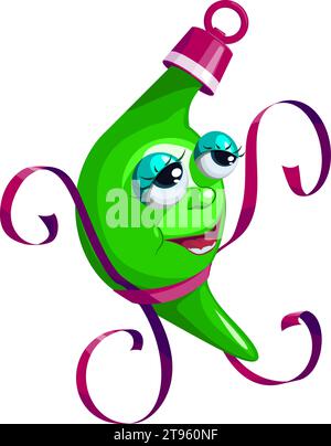 Niedliches Zeichentrickfilm-Weihnachtsbaum-Eiszapfen-Spielzeug. Vektor-Illustration des Weihnachtsbaumspielzeugs Eiszapfen im Zeichentrickstil. Weihnachtsspielzeug Vektorgrafik auf Transparent Stock Vektor