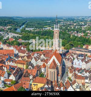 Aus der Vogelperspektive nach Landshut, der bezirkshauptstadt Niederbayerns, bekannt für die landshuter Hochzeit Stockfoto